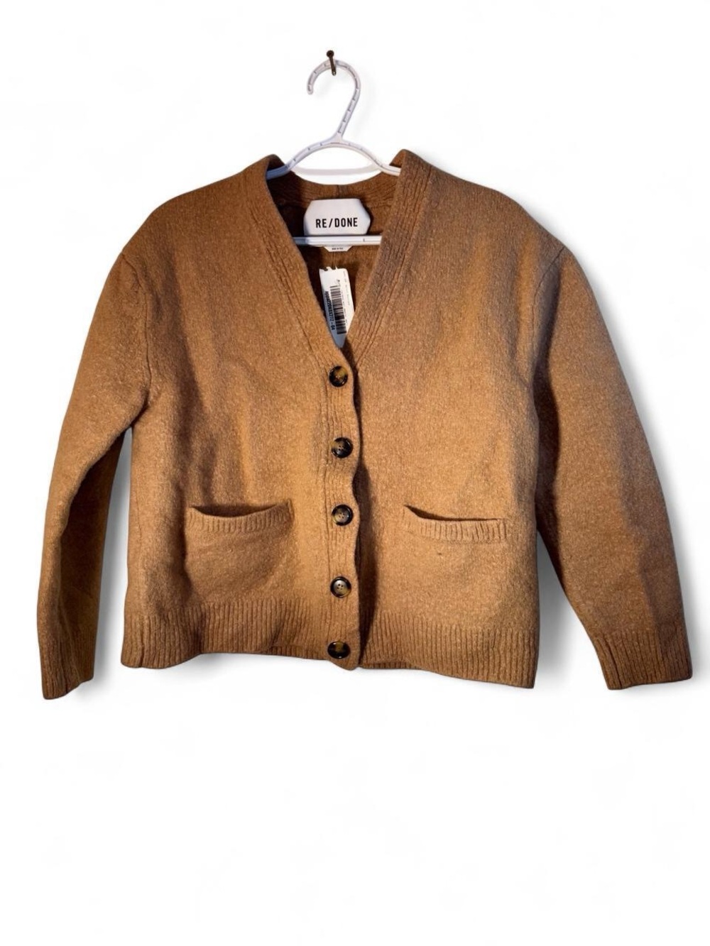 Re/Done Chestnut Brown Button-Up V-Neck Cardigan